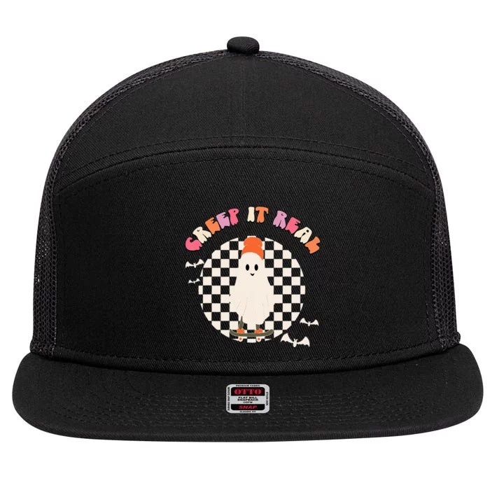 Creep It Real Ghost Halloween 7 Panel Mesh Trucker Snapback Hat