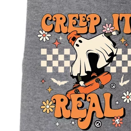 Creep It Real Retro Halloween Party Ghost Skateboard Doggie 3-End Fleece Hoodie