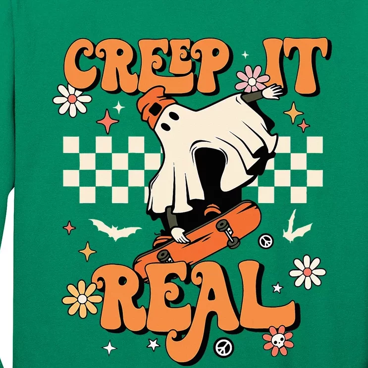 Creep It Real Retro Halloween Party Ghost Skateboard Long Sleeve Shirt