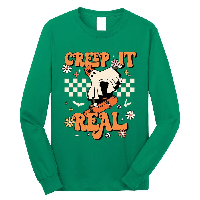 Creep It Real Retro Halloween Party Ghost Skateboard Long Sleeve Shirt