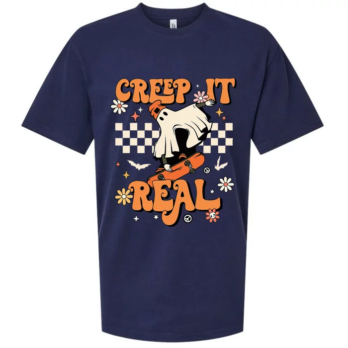 Creep It Real Retro Halloween Party Ghost Skateboard Sueded Cloud Jersey T-Shirt