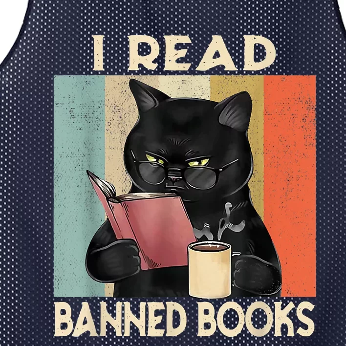 Cat I Read Banned Books Funny Bookworms Reading Book Mesh Reversible Basketball Jersey Tank