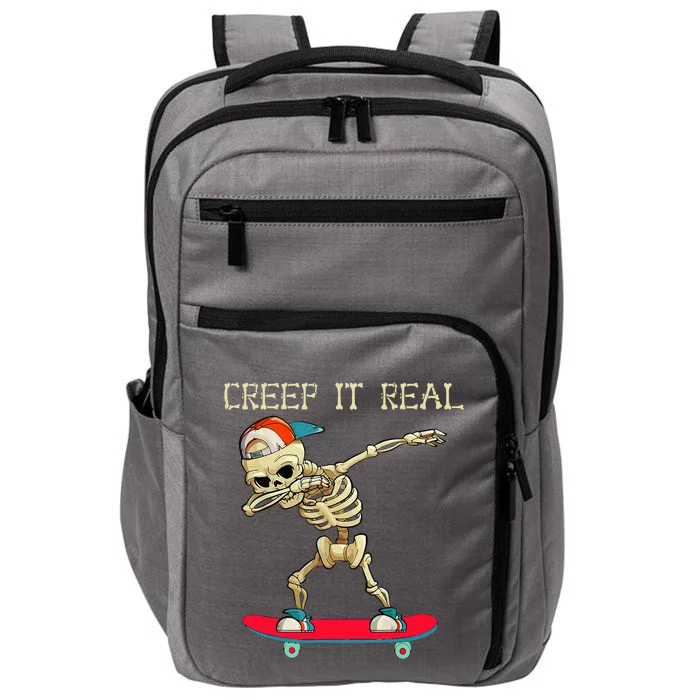 Creep It Real Dabbing Skate Skeleton Halloween Impact Tech Backpack