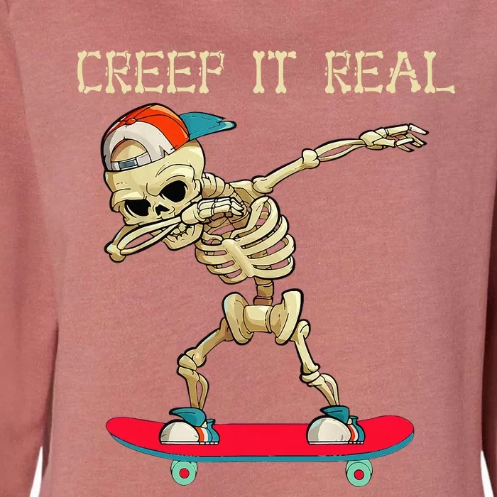 Creep It Real Dabbing Skate Skeleton Halloween Womens California Wash Sweatshirt