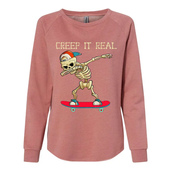 Creep It Real Dabbing Skate Skeleton Halloween Womens California Wash Sweatshirt