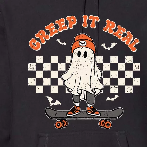 Creep It Real Skateboarding Ghost Retro Halloween Costume Premium Hoodie