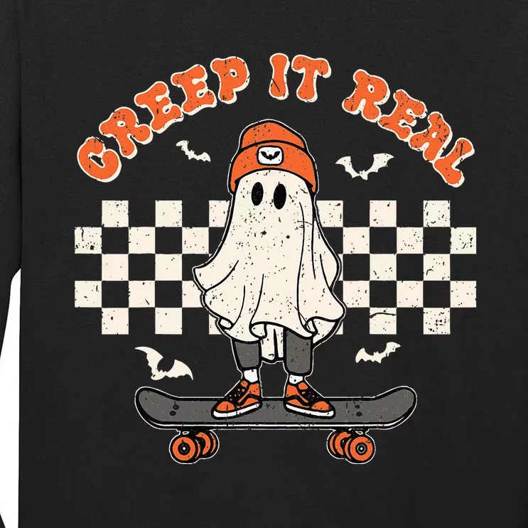 Creep It Real Skateboarding Ghost Retro Halloween Costume Tall Long Sleeve T-Shirt