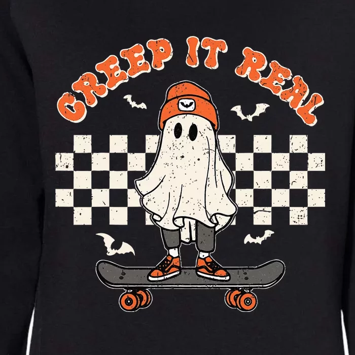 Creep It Real Skateboarding Ghost Retro Halloween Costume Womens California Wash Sweatshirt