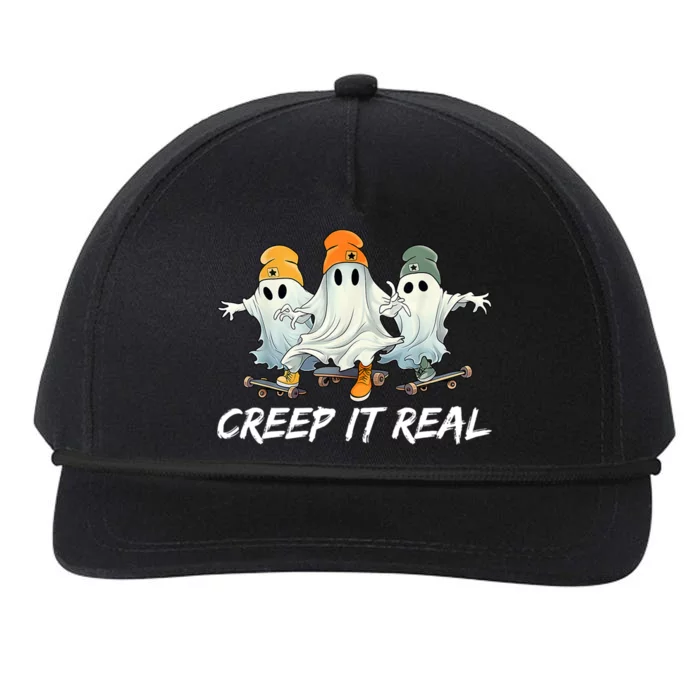 Creep It Real Funny Skateboard Ghost Retro Halloween Gift Snapback Five-Panel Rope Hat