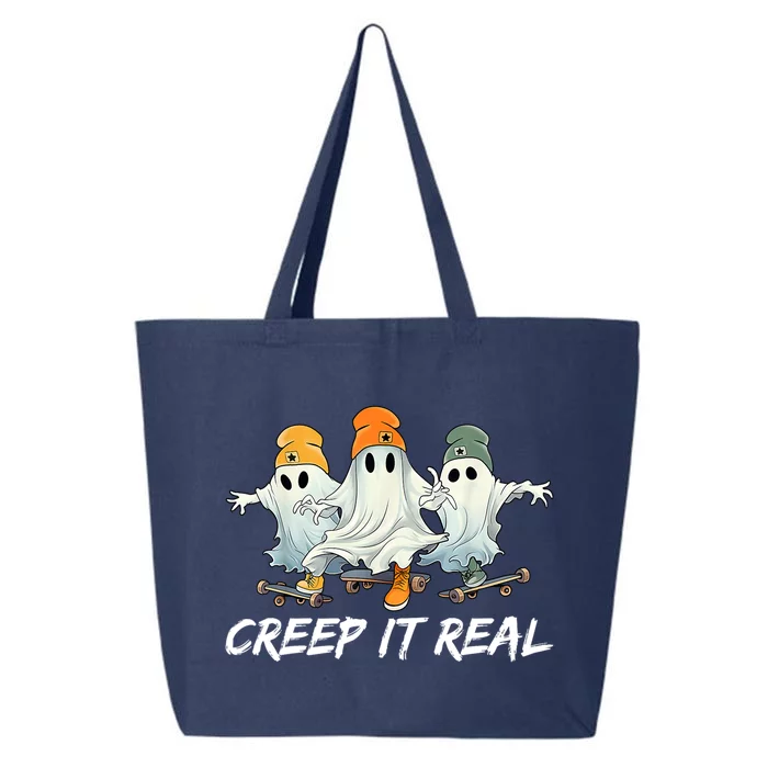 Creep It Real Funny Skateboard Ghost Retro Halloween Gift 25L Jumbo Tote