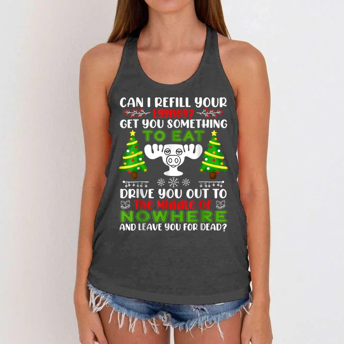 Can I Refill Your Eggnog Funny Christmas Vacation Quote Women's Knotted Racerback Tank