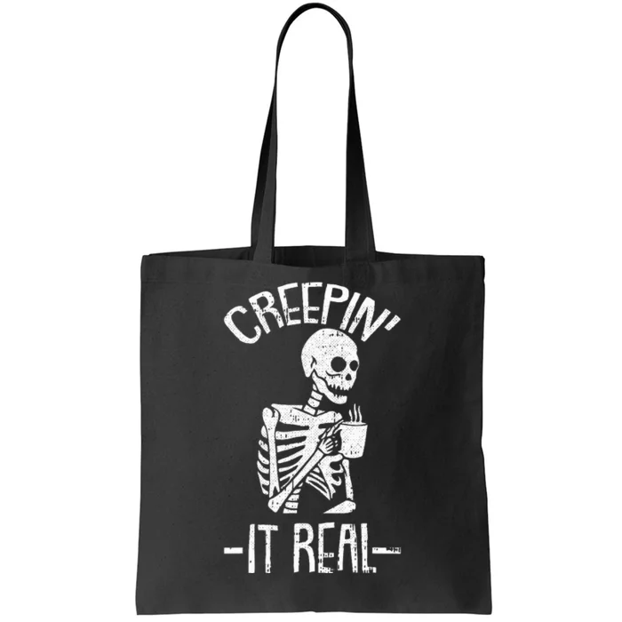 Creepin It Real Lazy Halloween Costume Funny Skeleton Skull Tote Bag