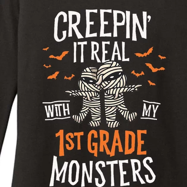 Creepin It Real With My 1st Grade Monsters Halloween Teacher Womens CVC Long Sleeve Shirt