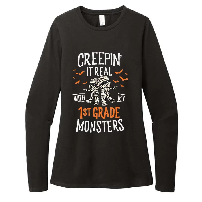 Creepin It Real With My 1st Grade Monsters Halloween Teacher Womens CVC Long Sleeve Shirt