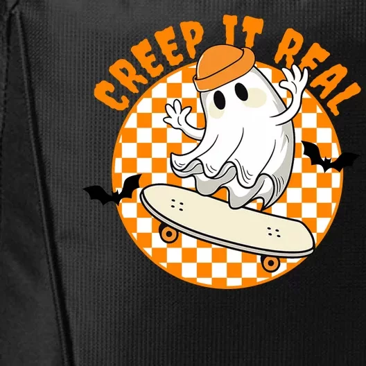 Creep It Real Skater Ghost Halloween Retro City Backpack