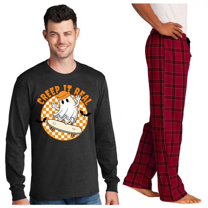 Creep It Real Skater Ghost Halloween Retro Long Sleeve Pajama Set