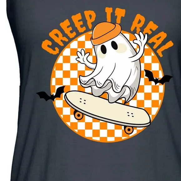 Creep It Real Skater Ghost Halloween Retro Ladies Essential Flowy Tank