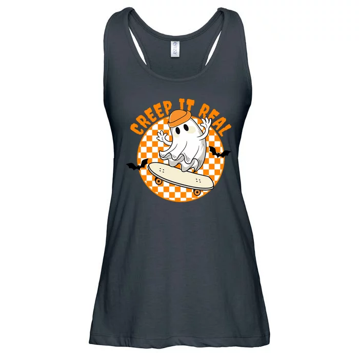 Creep It Real Skater Ghost Halloween Retro Ladies Essential Flowy Tank