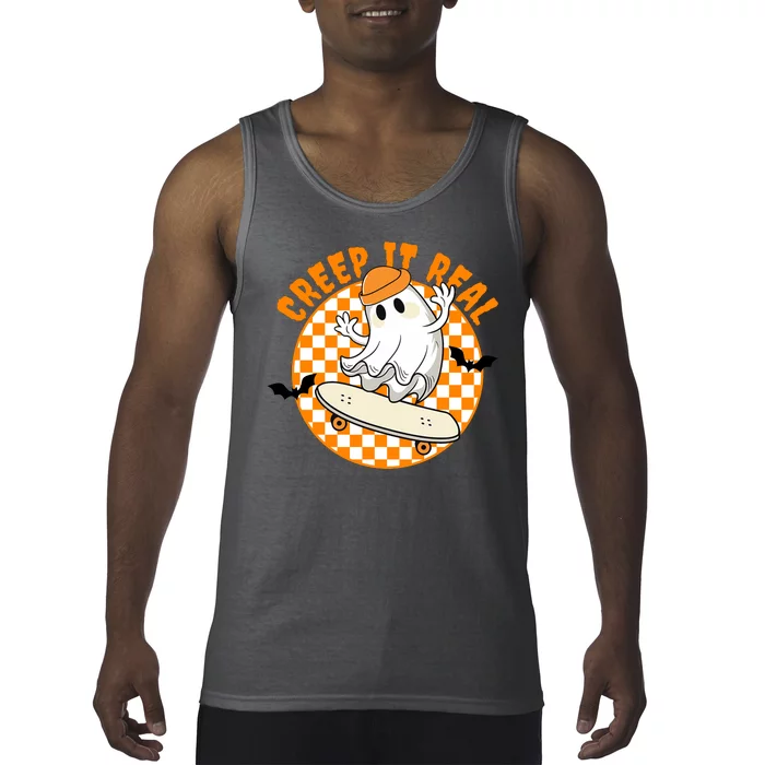 Creep It Real Skater Ghost Halloween Retro Tank Top