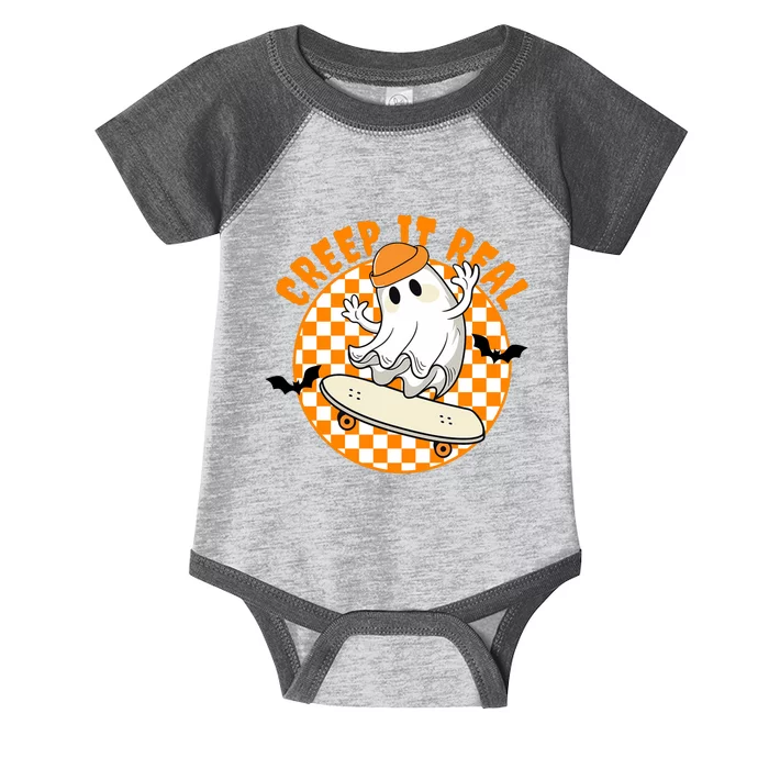 Creep It Real Skater Ghost Halloween Retro Infant Baby Jersey Bodysuit