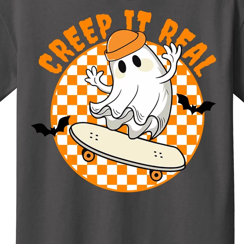 Creep It Real Skater Ghost Halloween Retro Kids T-Shirt