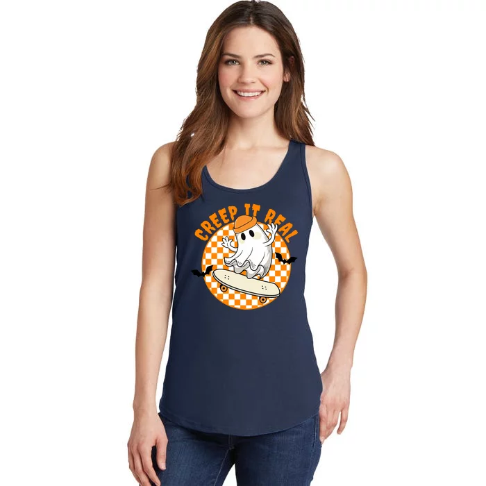 Creep It Real Skater Ghost Halloween Retro Ladies Essential Tank