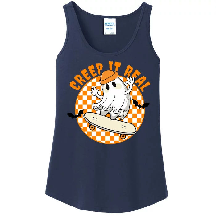 Creep It Real Skater Ghost Halloween Retro Ladies Essential Tank