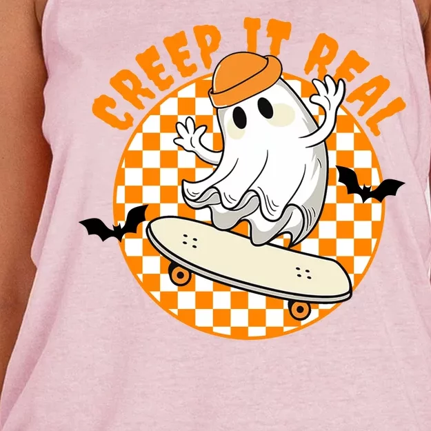 Creep It Real Skater Ghost Halloween Retro Women's Knotted Racerback Tank