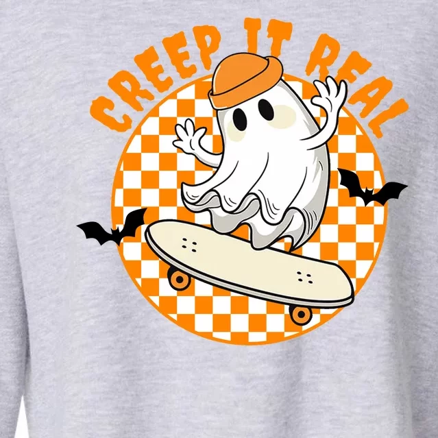 Creep It Real Skater Ghost Halloween Retro Cropped Pullover Crew