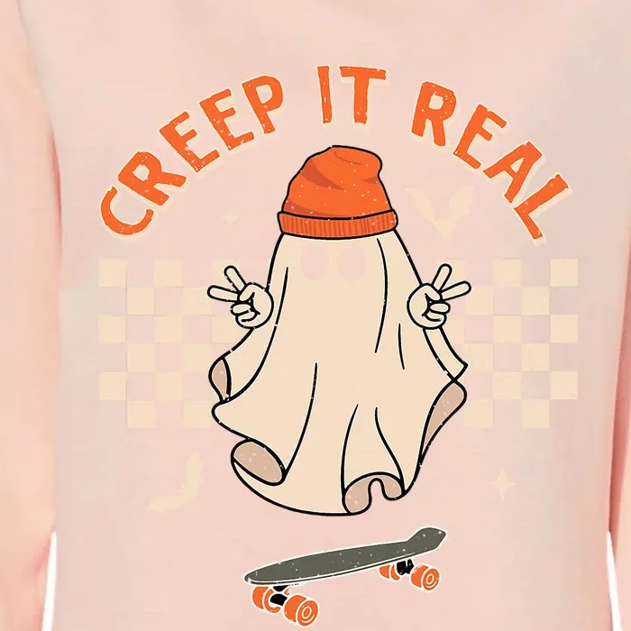 Creep It Real Skateboarding Ghost Retro Halloween Costume Womens California Wash Sweatshirt