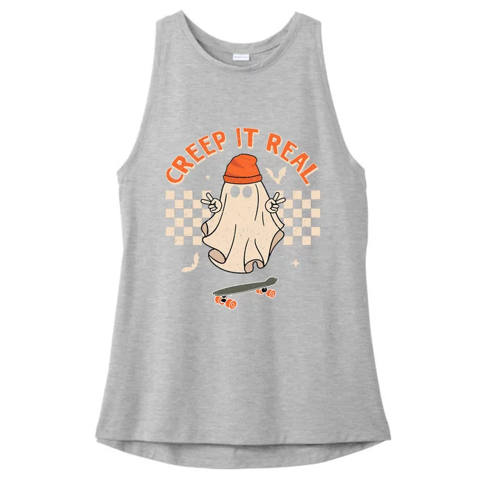 Creep It Real Skateboarding Ghost Retro Halloween Costume Ladies Tri-Blend Wicking Tank