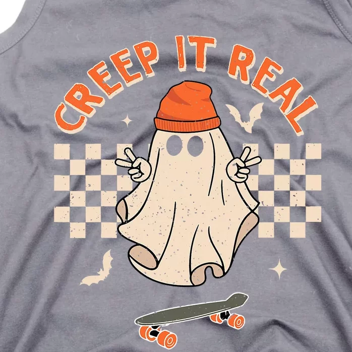 Creep It Real Skateboarding Ghost Retro Halloween Costume Tank Top