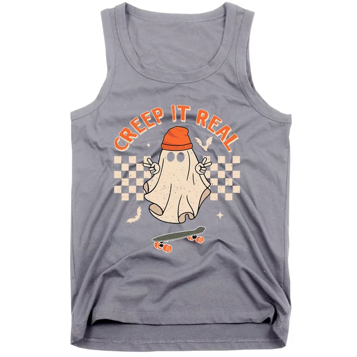 Creep It Real Skateboarding Ghost Retro Halloween Costume Tank Top