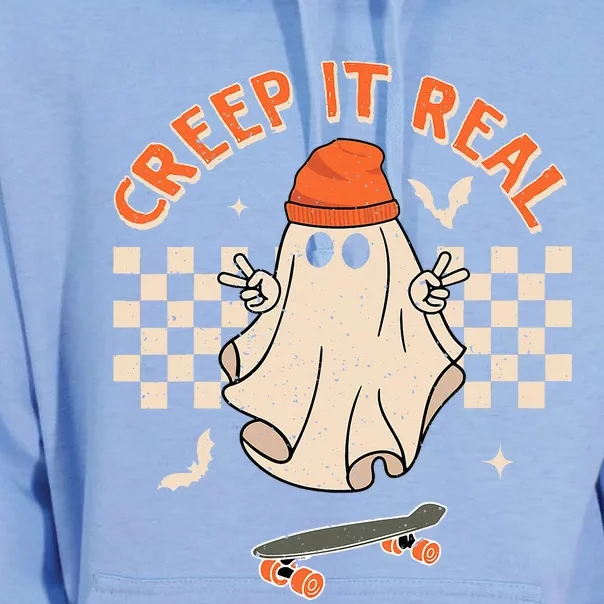 Creep It Real Skateboarding Ghost Retro Halloween Costume Unisex Surf Hoodie