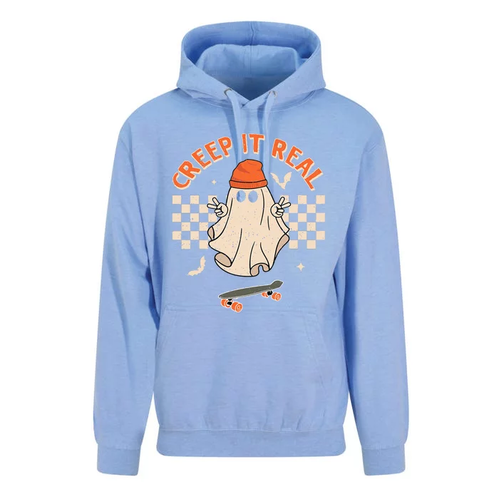 Creep It Real Skateboarding Ghost Retro Halloween Costume Unisex Surf Hoodie