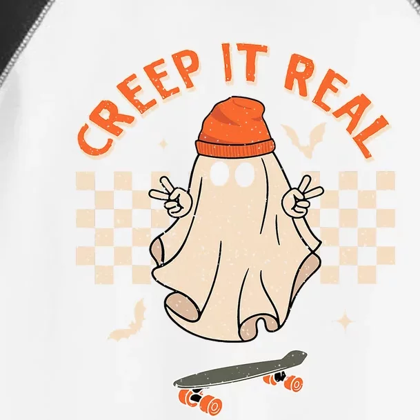 Creep It Real Skateboarding Ghost Retro Halloween Costume Toddler Fine Jersey T-Shirt