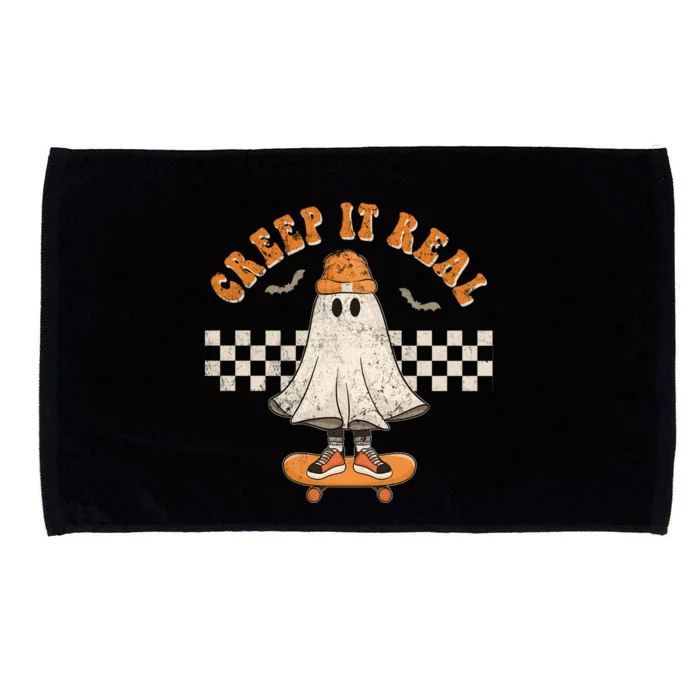 Creep It Real Ghost On Skateboard Funny Skater Outfit Skater Gift Microfiber Hand Towel