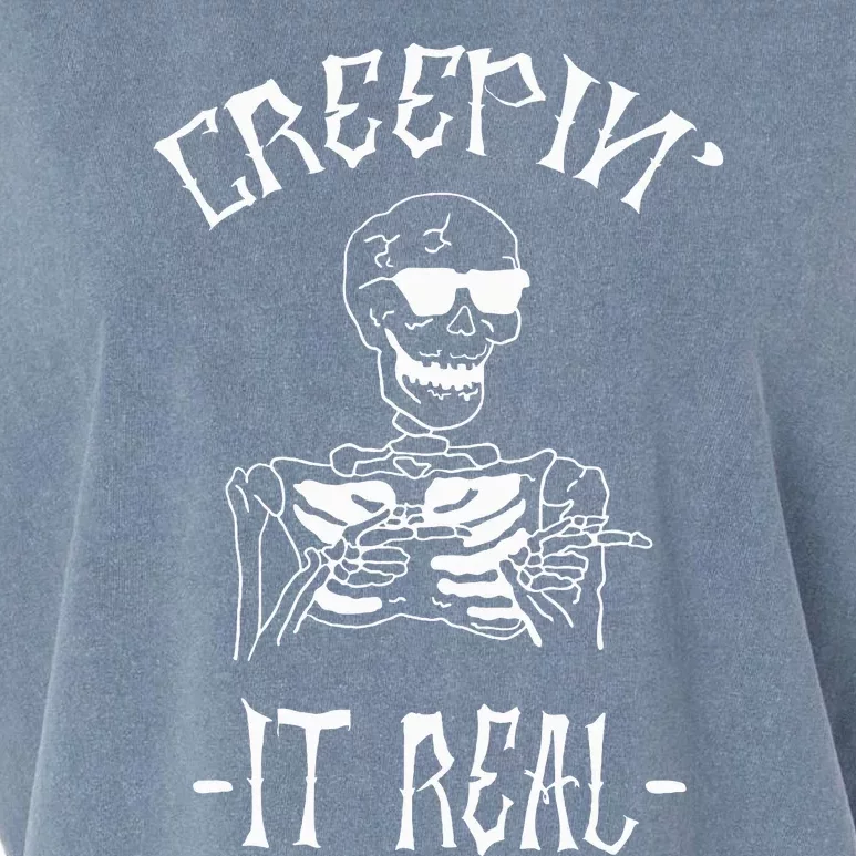 Creepin' It Real Cool Smiling Skeleton Halloween Costume Garment-Dyed Women's Muscle Tee