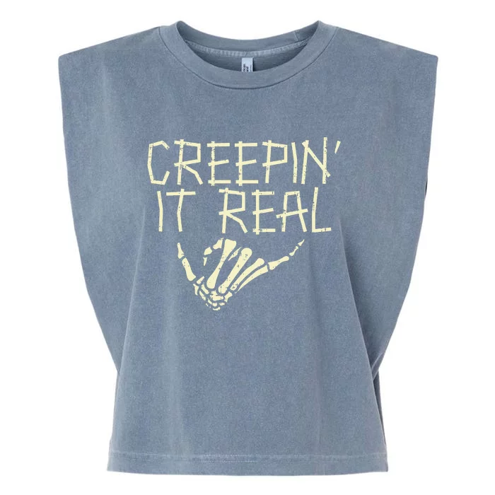 Creepin It Real Skeleton Hand Funny Halloween Garment-Dyed Women's Muscle Tee