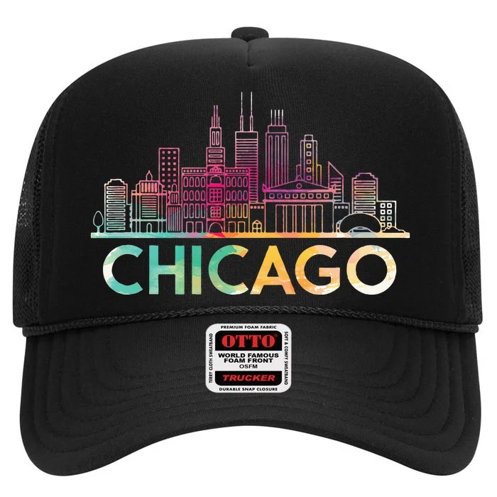 Chicago Illinois Skyline City Souvenir High Crown Mesh Trucker Hat