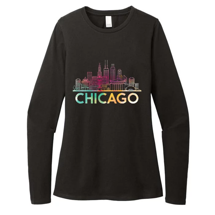 Chicago Illinois Skyline City Souvenir Womens CVC Long Sleeve Shirt