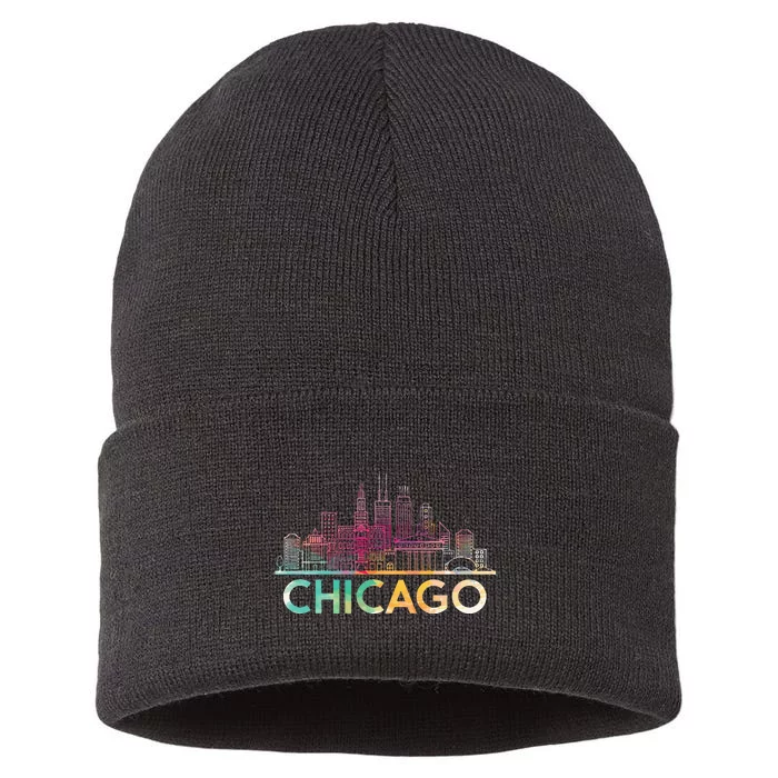 Chicago Illinois Skyline City Souvenir Sustainable Knit Beanie