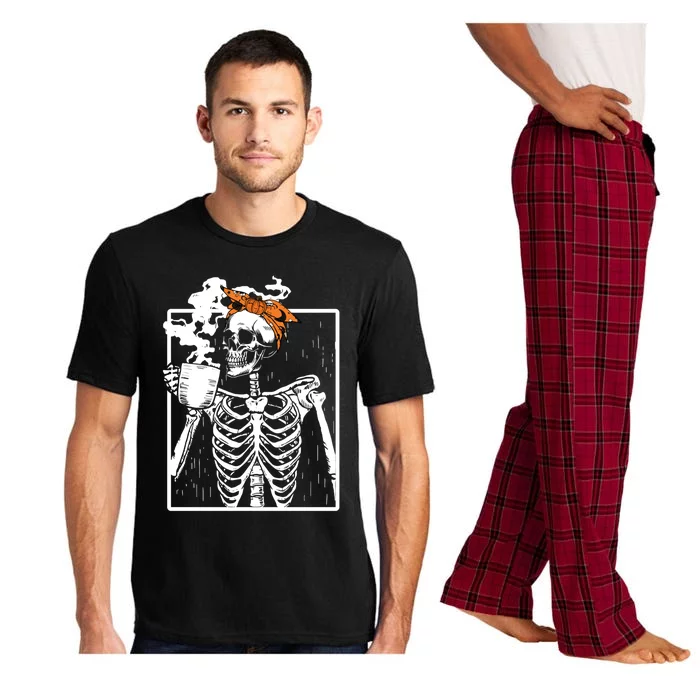 Coffee Ing Skeleton Diy Halloween Messy Bun Cute Gift Pajama Set