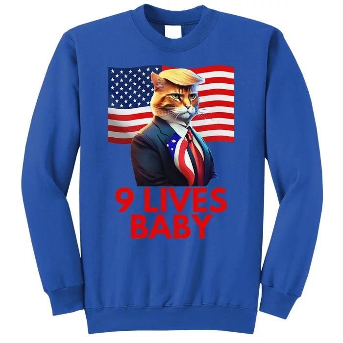 Cat In Suite With Trump Hair American Flag Nine Lives Baby Tall Sweatshirt