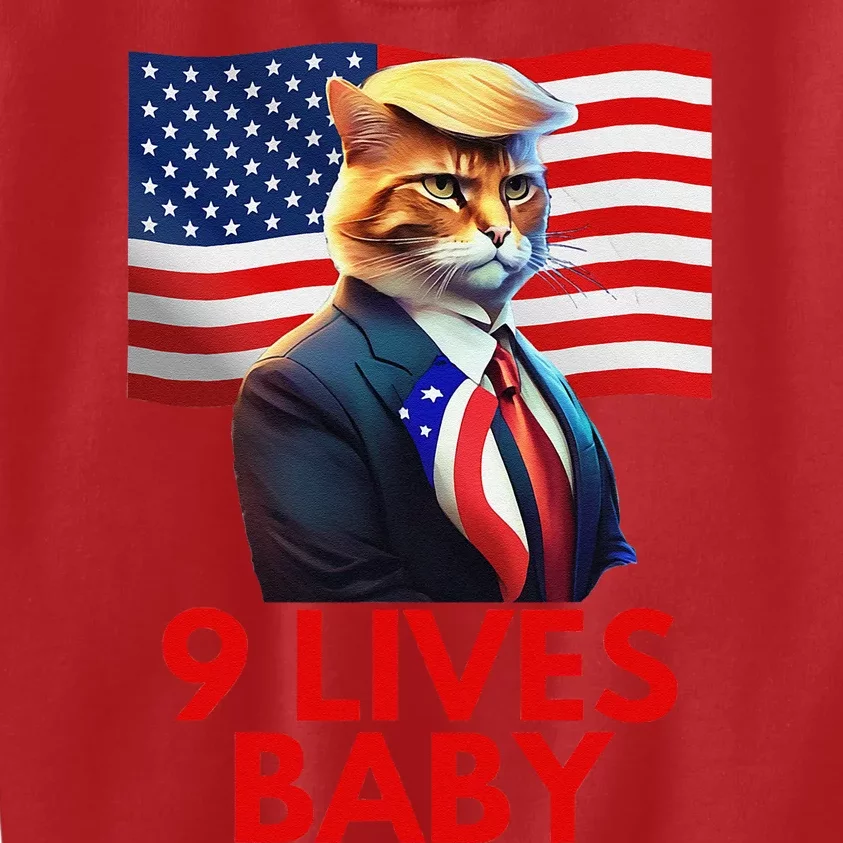 Cat In Suite With Trump Hair American Flag Nine Lives Baby Kids Sweatshirt