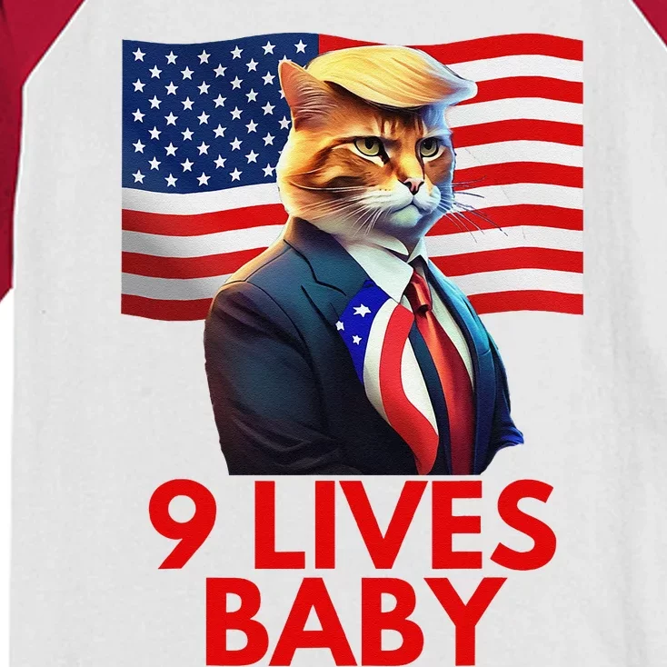 Cat In Suite With Trump Hair American Flag Nine Lives Baby Kids Colorblock Raglan Jersey