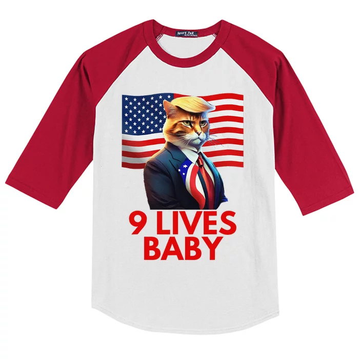 Cat In Suite With Trump Hair American Flag Nine Lives Baby Kids Colorblock Raglan Jersey