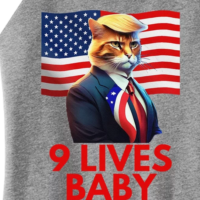 Cat In Suite With Trump Hair American Flag Nine Lives Baby Women’s Perfect Tri Rocker Tank