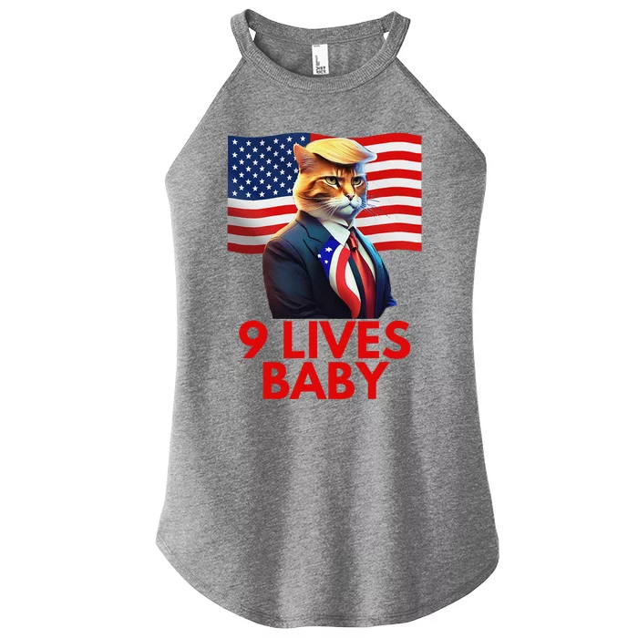 Cat In Suite With Trump Hair American Flag Nine Lives Baby Women’s Perfect Tri Rocker Tank