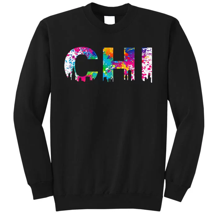 CHI Illinois Skyline Color Paint Splash Rainbow Chicago City Tall Sweatshirt